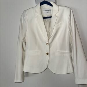 Calvin Klein White Blazer with Structured Shoulders and Lapel Collars